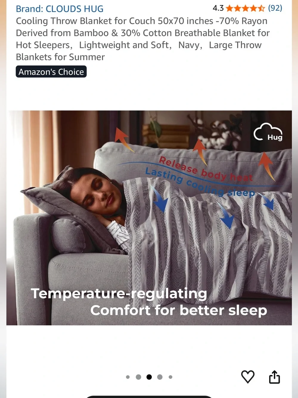 Clouds Hug Navy & White Cooling Throw Blanket